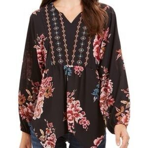 Style & Co. | Floral Embroidered Black Ballon Blouse